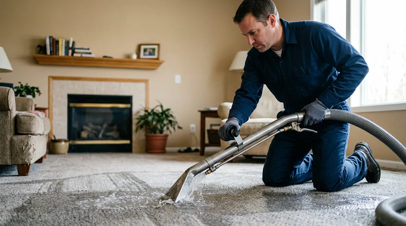 Water damage restoration technician working near Keasbey, NJ